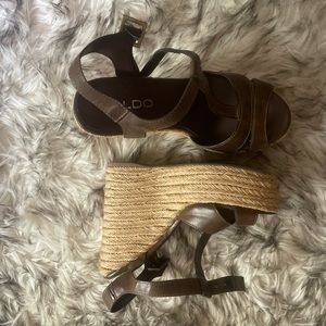 Aldo Wedge Sandals- Brown/Tan